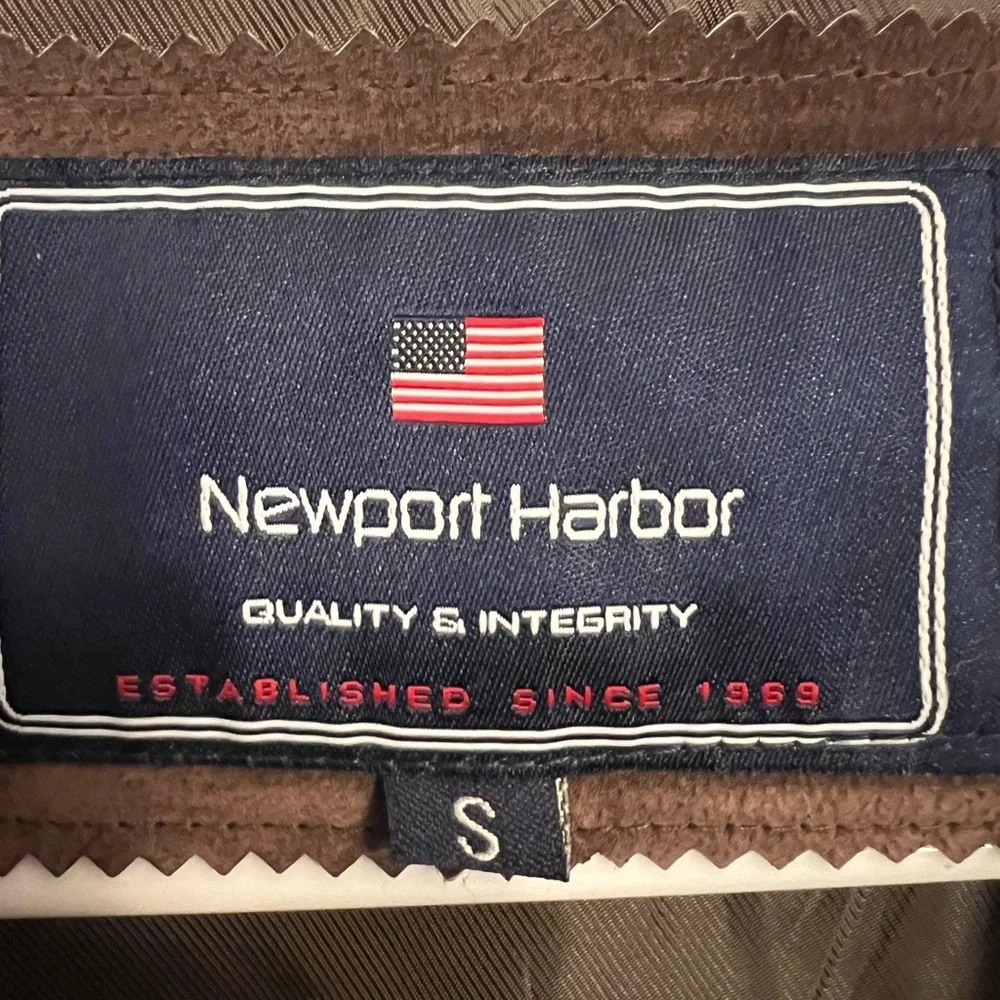 Brown Suede Newport Harbor vintage bomber style jacket. Size SMALL.